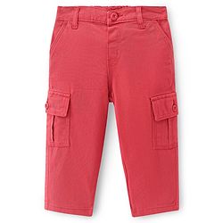 Babyhug Full Length  with Stretch Woven Trousers Solid Colour - Red