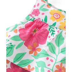 Babyhug 100% Cotton Knit Sleeveless Top with Frills Lace Detailing & Floral Print- Top
