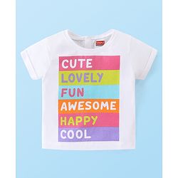 Babyhug 100% Cotton Knit Half Sleeves Text Print T-Shirt - White