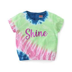Babyhug Cotton Knit Half Sleeves Tie and Dye Top With Elastic Hem & Foil Text Print - Multicolor