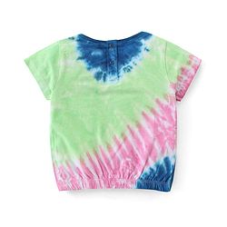 Babyhug Cotton Knit Half Sleeves Tie and Dye Top With Elastic Hem & Foil Text Print - Multicolor