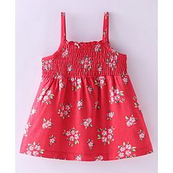 Babyhug  Sleeveless Top with Smocking & Floral Print - Multicolour
