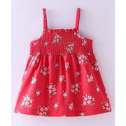 Babyhug  Sleeveless Top with Smocking & Floral Print - Multicolour