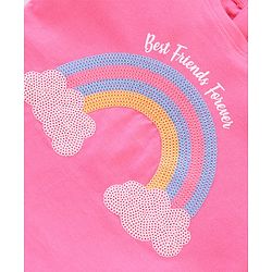 Babyhug Cotton Knit Sleeveless T-Shirt with Text & Rainbow  Print - Pink