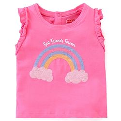 Babyhug Cotton Knit Sleeveless T-Shirt with Text & Rainbow  Print - Pink