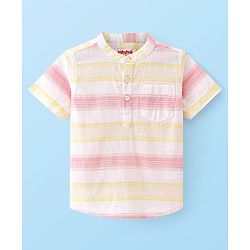 Babyhug 100% Cotton Woven Half Sleeves Mandarin Collar Striped Shirts - Multicolour