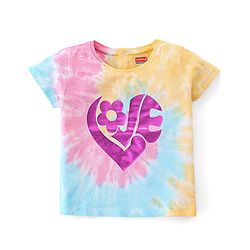 Babyhug Cotton Half Sleeves Tie and Dye T-Shirt With Foil Text Print - Multicolor