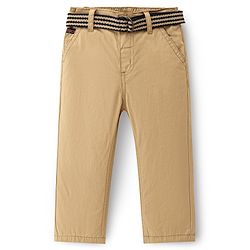 Babyhug 100% Cotton Woven Full Length Trouser Solid Colour - Beige