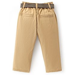 Babyhug 100% Cotton Woven Full Length Trouser Solid Colour - Beige
