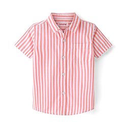 Babyhug 100% Cotton Woven Half Sleeves Regular Collar Shirt with Stripes -Peach