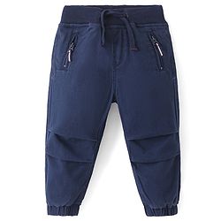 Babyhug Cotton Lycra Woven Full Length Solid Colour Stretchable Jogger- Navy