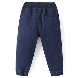 Babyhug Cotton Lycra Woven Full Length Solid Colour Stretchable Jogger- Navy