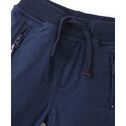 Babyhug Cotton Lycra Woven Full Length Solid Colour Stretchable Jogger- Navy