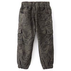 Babyhug Cotton Lycra Woven Full Length Stretchable Tropical Print Pant - Olive Grey