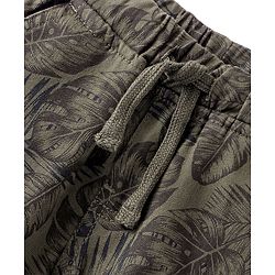 Babyhug Cotton Lycra Woven Full Length Stretchable Tropical Print Pant - Olive Grey