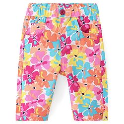 Babyhug Cotton Lycra Woven Capris With Stretch Floral Print - Multicolour