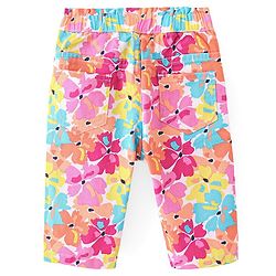 Babyhug Cotton Lycra Woven Capris With Stretch Floral Print - Multicolour