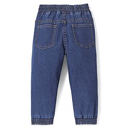 Babyhug Denim Full Length Tiger Printed Stretchable Joggers - Medium Blue