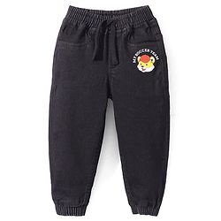 Babyhug Denim Full Length Tiger Printed Stretchable Joggers - Black