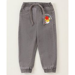 Babyhug Denim Full Length Tiger Printed Stretchable Joggers - Medium Blue