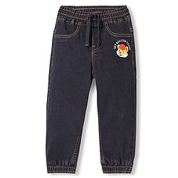 Babyhug Denim Full Length Tiger Printed Stretchable Joggers - Medium Blue