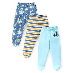 Babyhug Interlock  Cotton Knit Footed  Bootie Leggings Striped & Crocodile Print Pack of 3 -Multicolour