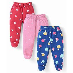 Babyhug Interlock Knit Heart & Polka Dot Printed Bootie Leggings Pack of 3 - Red Pink & Blue