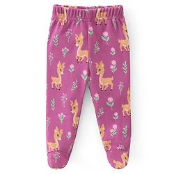 Babyhug Cotton Knit Interlock Footed Bootie Leggings Polka Dots & Deer Print Pack of 3 - Pink Purple & Blue
