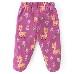 Babyhug Cotton Knit Interlock Footed Bootie Leggings Polka Dots & Deer Print Pack of 3 - Pink Purple & Blue