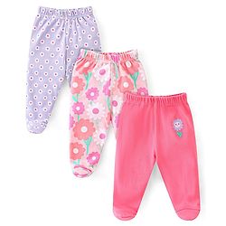 Babyhug Interlock Cotton Knit Footed Bootie Leggings Floral Print Pack of 3 - Multicolour