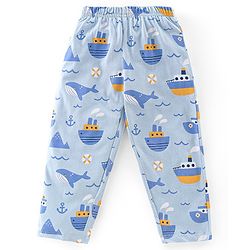 Babyhug Cotton Knit Half Sleeves Night Suit With Sea Life Print - Blue