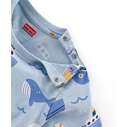 Babyhug Cotton Knit Half Sleeves Night Suit With Sea Life Print - Blue