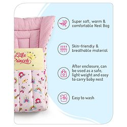 Babyhug 3 in 1 Baby Carry Nest Cum Sleeping Bag Little Princess Embroidery - Pink