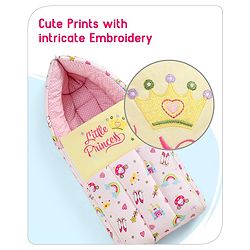 Babyhug 3 in 1 Baby Carry Nest Cum Sleeping Bag Little Princess Embroidery - Pink