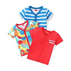 Babyhug 100% Cotton Knit Half Sleeves Front Open Vest Watermelon Print Pack of 3 - Multicolour