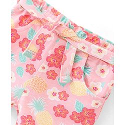 Babyhug Single Jersey Knit Mid Thigh Length Shorts with Floral Print - Pink