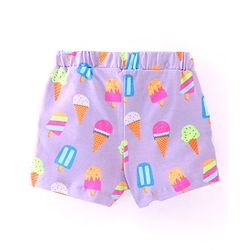 Babyhug Single Jersey Knit Mid Thigh Length Shorts Ice Cream Print - Purple