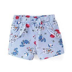 Babyhug Cotton Single Jersey Knit Mid Thigh Length Shorts Stripes & Floral Print - Blue