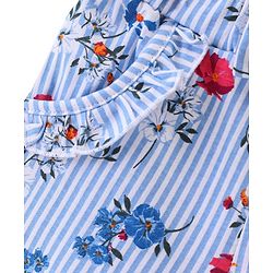 Babyhug Cotton Single Jersey Knit Mid Thigh Length Shorts Stripes & Floral Print - Blue