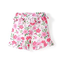Babyhug Single Jersey Mid Thigh Length Shorts With Floral Print - White