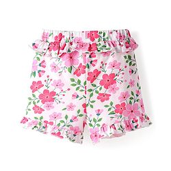 Babyhug Single Jersey Mid Thigh Length Shorts With Floral Print - White