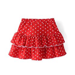Babyhug Single Jersey Knit Mid Thigh Polka Dots Printed Layered Skirt - Red