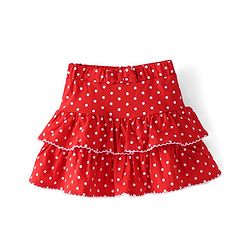 Babyhug Single Jersey Knit Mid Thigh Polka Dots Printed Layered Skirt - Red