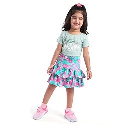 Babyhug Single Jersey Knit Mid Thigh Length Skirt with Floral Print - Pink