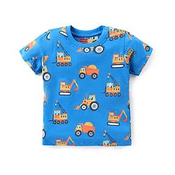 Babyhug Cotton Knit Half Sleeves Night Suit With Vehicle Print - Blue
