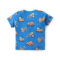 Babyhug Cotton Knit Half Sleeves Night Suit With Vehicle Print - Blue