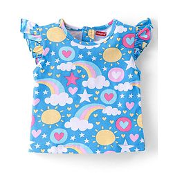 Babyhug Cotton Knit Half Sleeves  Night Suit with Rainbow Print - Blue