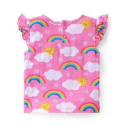 Babyhug Cotton Knit Frill Sleeves Night Suit With Rainbow Print - Pink