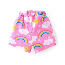 Babyhug Cotton Knit Frill Sleeves Night Suit With Rainbow Print - Pink