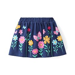 Babyhug Single Jersey Knit Mid Thigh Length Skirt Floral Print - Navy Blue